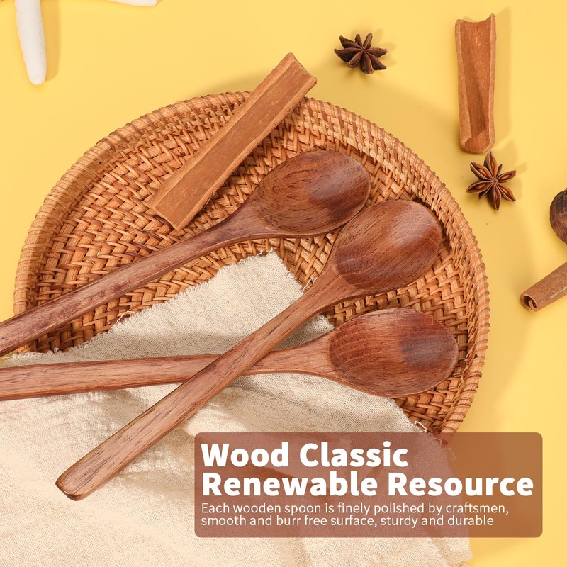AERZIP 9 Inch Wooden Spoons for Eating Mixing Stirring Soda