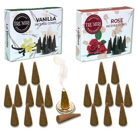 Incense Cones - Combo Pack of 20 Cone Incense - 10 Vanilla + 10 Rose - Insence Cones - Incense Cones Scented - Cone Incense Scents - Insense Cones - Incent Cone