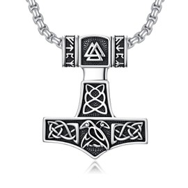 Lattd Viking Thor's Hammer Necklace 925 Sterling Silver Norse Mjolnir Amulet Pendant Jewelry for Men Women with 22''+2'' Stainless Steel Chain