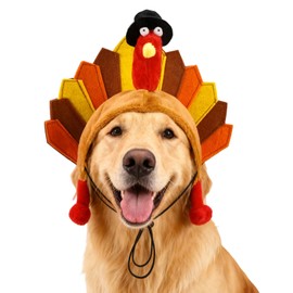 PAWCHIE - Diadema para perro de pavo de Acción de Gracias, gorro de peluche para perro, disfraz de pavo, disfraz de mascota de Acción de Gracias, accesorios divertidos para cosplay, decoración para