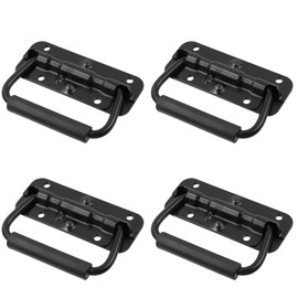 Bitray 4Pcs Spring Loaded Handles Heavy Duty Chest Handles Foldable Pull Handle with Rubber Grip, Black