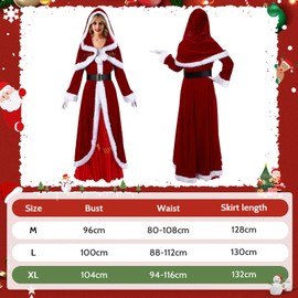 Croknit 10 Pcs Women's Mrs. Claus Santa Costumes for Adult Women Deluxe Christmas Party Cosplay (Vintage,X-Large)