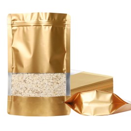 100 Pack Smell Proof Bags, Resealable Mylar Bags with Matte Window, Foil Pouch Stand-up Bags for Food Self Sealing Storage, Scratch Resistant Hand Storage Bags. (Gold, 3.9×5.9 Inch)