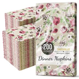 Trendables 200-pack Floral Dinner Napkins - 2 Ply Disposable Napkins for Tea Party Decorations, Bathroom Hand Towels