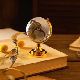Aasanwala Fengshui Crystal Glass Globe with Golden Stand – Mini Decorative World Map Globe for Desk, Office, Home Decor for Positive Energy Vastu Gift, Paperweight Study Table Showpiece - 6 cm