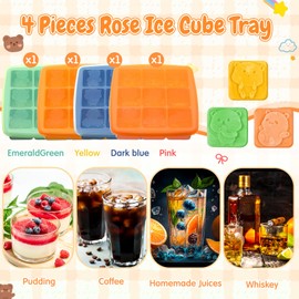 Censen 4 Pcs Silicone Bear Ice Cube Mold 3D Bear Mold with Covers Easy Release Cube Tray Form Large Shaped Ice Ball Maker for Juice