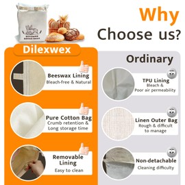 Beeswax Bread Bags for Sourdough 2 Pack, Upgrade Removable Reusable Cotton Beeswax Bread Bag for Homemade Loaf, Freezer Bread Storage Bag for Sourdough and Baked Goods, Fresh Keep Bread Bag for Baker