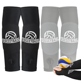 2Pcs Volleyball Arm Sleeves, Volleyball Arm Guards with Protective Pads & Thumb Hole, Passing Hitting Forearm Sleeves women (Black+Gray, M)