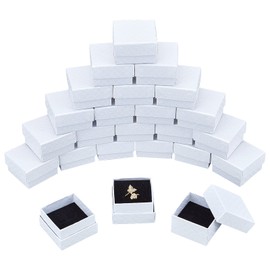 nbeads Pack of 24 Cardboard Jewellery Boxes, 5.1 x 5.1 x 3.3 cm White Square Gift Box with Black Sponge for Jewellery Gift Packaging