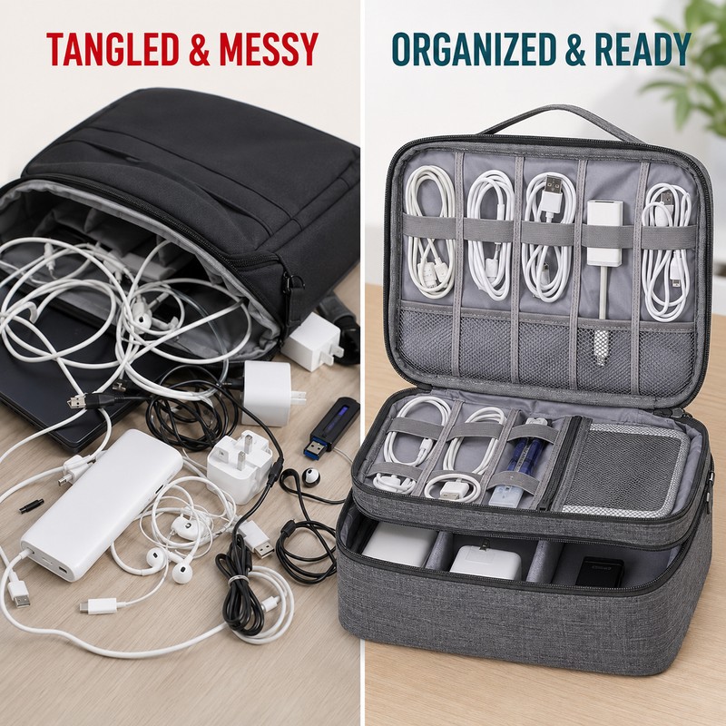 Large Capacity Travel Electronics Organizer Bag, Water-Resistant Cable and Charger