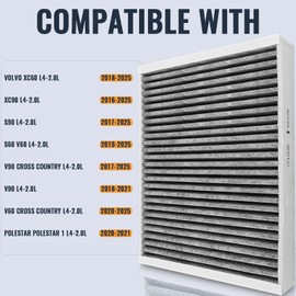 2PC 31407748 Activated Carbon Cabin Air Filter Fits for VOLVO XC60 2018-2025,XC90 2016-2025, S60 V60 2019-2025,V60 Cross Country 2020-2025, for S90, V90 Cross Country CAF15006