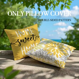 Vorysum Set of 2 Cushion Covers, 40 x 40 cm, Yellow Dahlia Outdoor Cushion, Modern Cushion Covers, Flowers, Decorative Sofa Cushion, Velvet Look for Garden, Sofa, Living Room, Bed, Double-Sided