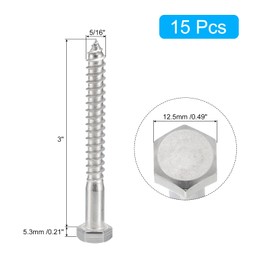 sourcing map Hex Head Lag Screws Bolts, 15pcs 5/16" x 3" 304 Stainless Steel Partial Thread Wood Screws