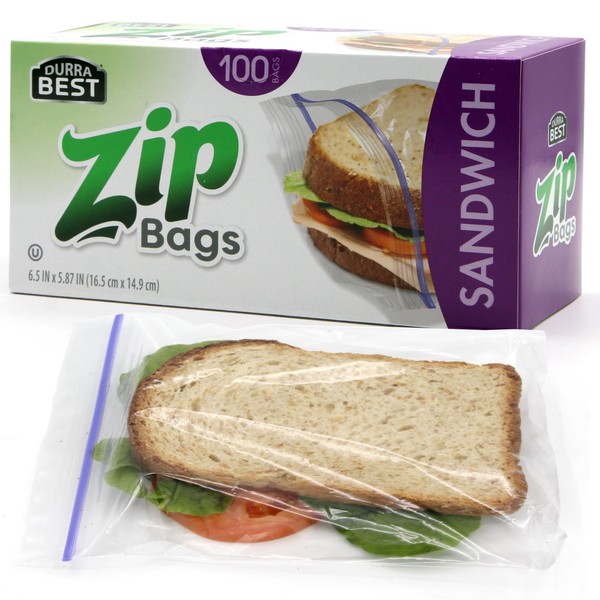DURRA BEST. Sandwich Zip Bags - 100 Count -Freezer Safe,