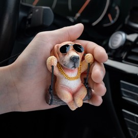 Floruit Golden Retriever Car Mirror Hanging Accessories Cute Swinging Dog Rear View Mirror Accessories for Men & Women (Dark Golden)