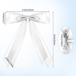 4 Pcs White Bow Alligator Clip, Solid Hair Bows for Women, Satin Polyester Ribbon Ponytail Barrettes with Long Tail, Wedding Dress Decor Accessories, White Hair Bow for Girls