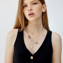 NALISASA Gold Plated Charm Necklace for Women Detachable Paperclip Choker Gold-Tone Evil Eye Coin Necklace for Women