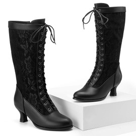 NueiVeiuo Women Vintage 70s Victorian Boots Knee High Costume Boots Lace Up Lace-Black Size 40
