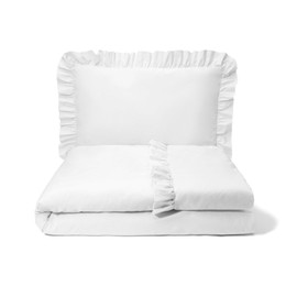 balbina Children's Bed Linen Cotton, 2-Piece Baby Bed Linen Set for Children, Bed Linen with Ruffle & Zip, Duvet Cover 100 x 135 cm and Pillowcase 60 x 40 cm, White