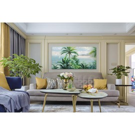 Anolyfi Palm Tree Picture Wall Art Christmas Thanksgiving Gifts for Kids Men Women, Tropical Seascape Canvas Painting Print Artwork for Living Room Bathroom Bedroom Kitchen Office Home Decor 48"x24"