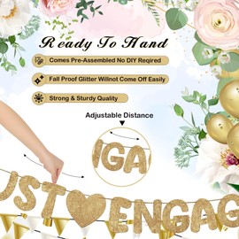 Breling Pre Strung Just Engaged Banner Glitter Engagement Party Decorations for Congratulations bridal Wedding Shower Signs Decor(Champagne Gold)