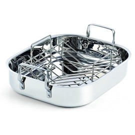 Cooks Standard Stainless Steel Roaster Pan with V-Shaped Rack, Inner 14-Inch x 11-Inch; Edge 15-Inch x 12-Inch; Turkey Roasting Pan Bakeware for Oven, Rectangular