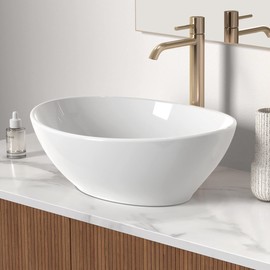 KES Bathroom Vessel Sink, 16" x 13" Oval Vessel Sink for Bathroom Vanity Countertop, Glossy White Ceramic Bowl Sink Egg Shape Above Counter, Modern Look, Crafted to Endure, BVS124