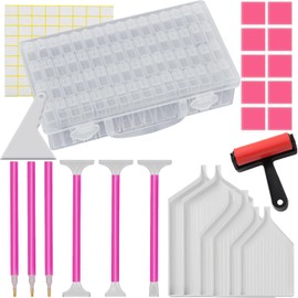 64-Slots Diamond Painting Storage Containers with 5D Diamond Art Painting Tools, 6pcs Diamond Painting Pen, 6pcs Diamond Painting Trays, 10pcs Jelly Glue, Diamond Painting Kits for Adults and Kids