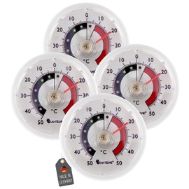 Lantelme 7015 Fridge Thermometer Set for Gluing, Made in Germany, Analogue Fridge Freezer Thermometer, Round, White, Set of 4