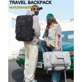 KEQIKAI Large Travel Duffle Bags Backpack for Men Women, 50L Sports Gym Bag with Wet Pocket, Waterproof Carry On Backpack Weekender Overnight for Workout, Fitness, Outdoor, Business Light Grey