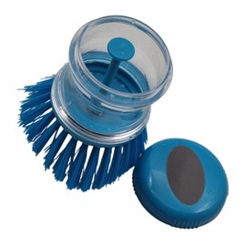 Soap Dispensing Washing Up Scrubber – Dish Brush with Built-In Soap Dispenser and Nylon Bristles – Scrubber for Pots, Pans, and Dishes – Easy Grip Handle with Display Box (Blue)