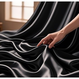 Black Satin Fabric by The Yard, Satin Lining Fabric 60 Inch Wide, Silky Material Cloth for Bridal Wedding Draping Decorations, Crafts Sewing DIY (Black, 10 Yards)