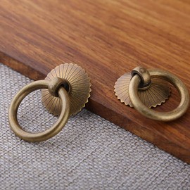 Tiazza 4Pcs Chinese Style Antique Brass Ring Pull Handle Kitchen Cabinets Wardrobe Drawer Furniture Hardware Retro Style Small Pull Ring (Antique Bronze)