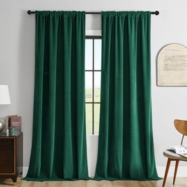 Joydeco Dark Green Velvet Curtains 84 inch Length 2 Panels Burg Set, Luxury Rod Pocket Thermal Insulated Window Blackout Curtain, Room Darkening Drapes for Living Dining Room Bedroom Privacy