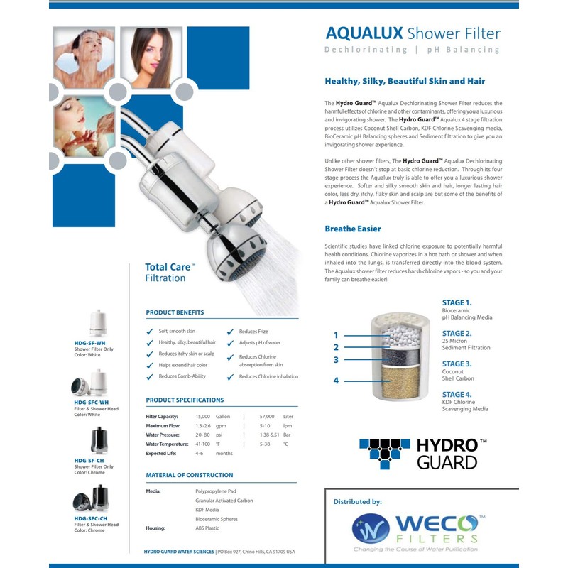 Aqualux Hydro Guard Dechlorinating Shower Filter with Shower Head (White)