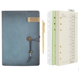 Wonderpool Leather Diary Notebook Ring Binder - Refillable Folder Writing Paper Spiral Business Notepads Vintage Cover for Office Plan Travel Organiser (a-Cyan, A6)