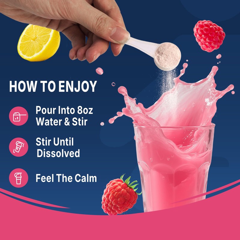 Calm Magnesium Powder Drink Mix, Raspberry Lemonade with Ashwagandha, Prebiotics,