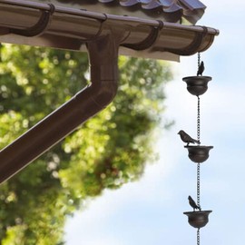 Quanqiuyi Metal Bird Rain Chain for Gutters, Rust-Resistant Outdoor Rain Catcher with Hanging Gutter Adapter, Perfect for Heavy Rain, Indoor/Outdoor Decoration, Dark Bronze Finish