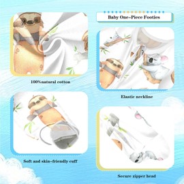 Dussdil Sloth Koala Baby One-Piece Footies Tropical Leaves Newborn Rompers Pajamas Cotton Footed Pjs for Sleep Play Boys Girls 9M