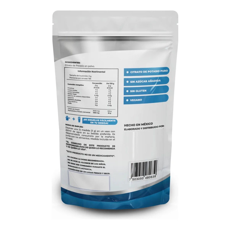 Citrato De Potasio 500 G 100% Puro Sin Sabor