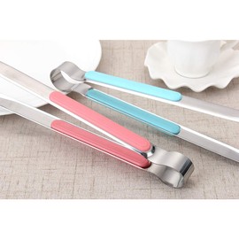 Stainless Steel Kitchen Tongs Cooking Utensils Barbecue Baking Ice Salad Serving Tongs with Non-Slip Easy Grip Handle (Blue)