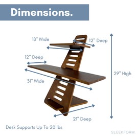Sleekform Standing Desk Converter - Adjustable Height Sit to Stand Up Desk Riser, Workstation for Office or Home, Tabletop Wood Portable - Walnut