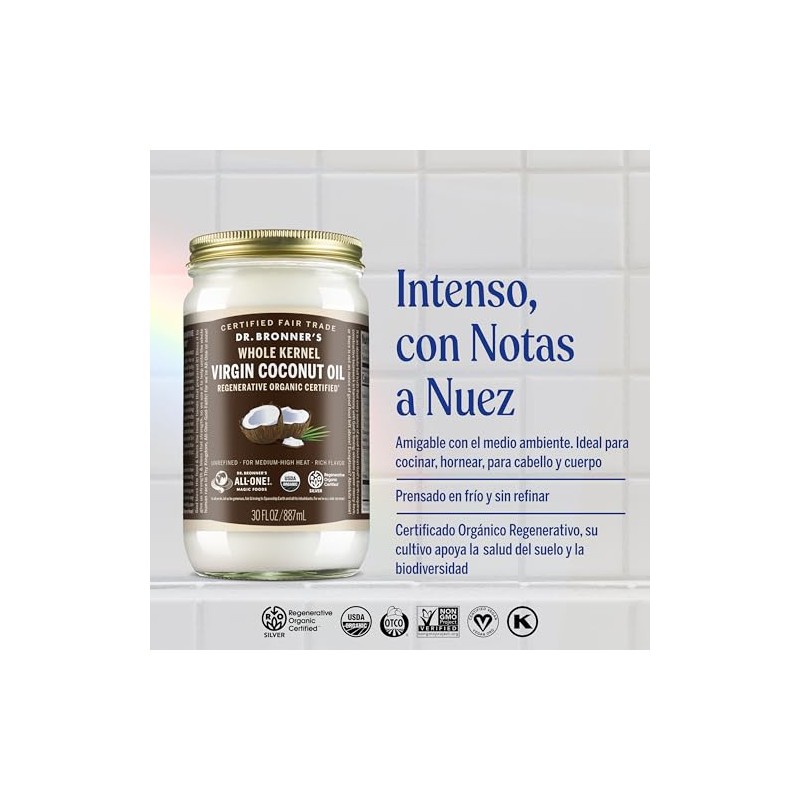 Dr. Bronner's Aceite de coco de semilla entera, certificado orgánico