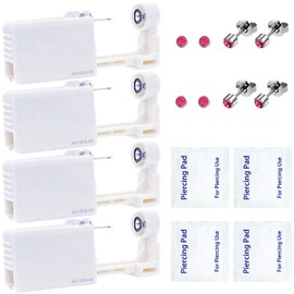 Ear Piercing Kit 4 Pcs Ear Piercing Gun Disposable Ear Piercing Gun Kit with Cubic Zirconia Silver Earring Studs (Red)