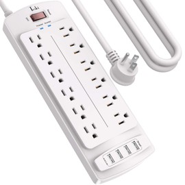Power Strip, Tcstei Surge Protector with 12 Outlets and 4 USB Ports, 10 Feet Extension Cord (1875W/15A) for Home, Office, Dorm Essentials, 2700 Joules, ETL Listed, White