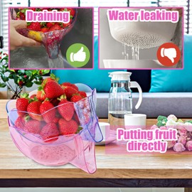 BSRESIN Multifunctional Drain Basket with Spout, Flower Shape Strainers Kitchen Gadgets for Food, Kitchen Colanders for Vegetables & Fruits (Pink + Blue)