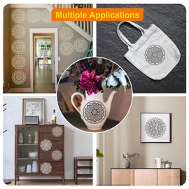 MWOOT STENCIL SET 8pcs, Large Mandala Templates for Painting, Reusable Floral Designs, Wall Tile Furniture Home Decoration