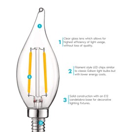 LUXRITE 4W Vintage Candelabra LED Bulbs Dimmable, 400 Lumens, 2700K Warm White, LED Chandelier Light Bulbs 40W Equivalent, Flame Clear Glass, Filament LED Candle Bulb, UL Listed, E12 Base (6 Pack)