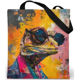 Loxato Tote Bag with Zip - Women's Shoulder Bag with Zip - Waterproof Oxford Fabric - Printed Fabric Bag - Shoulder Bag Large W 37 x H 42 cm - Women's Bag, Abstract Kameleon 2