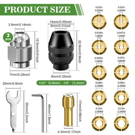 STCRERAG 15 Pcs Drill Chuck Collet Set, 0.8-3.2mm Brass Collet Set Collet Nut Kit with Replacement 4485 Brass Collet Metal Nut Compatible with Dremel 4486 Part Rotary Tools 3000 4000 7700 8200